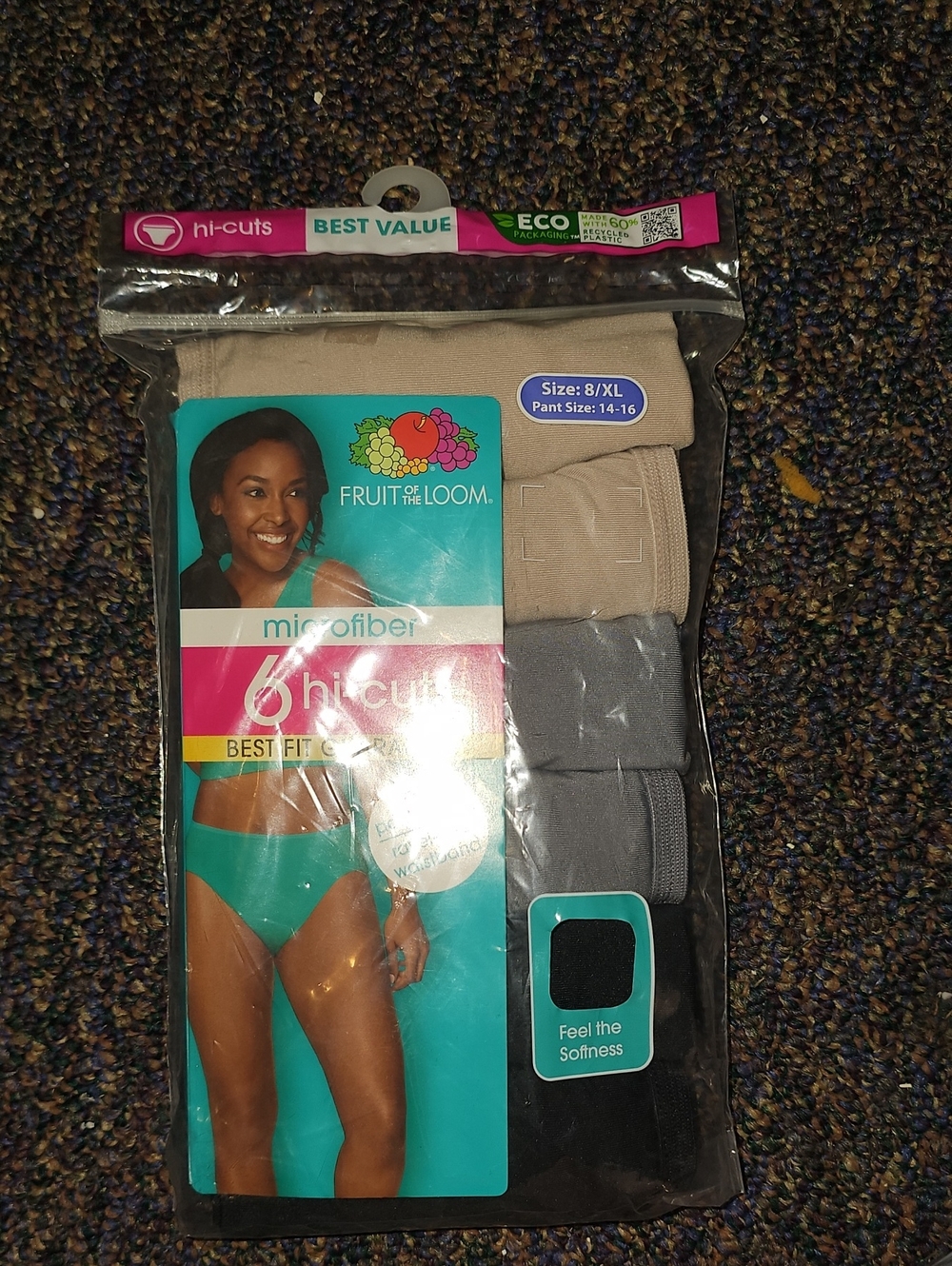 Fruit Of The Loom Microfiber Hi-Cut Panties- 6- New In Package- Multi Colored